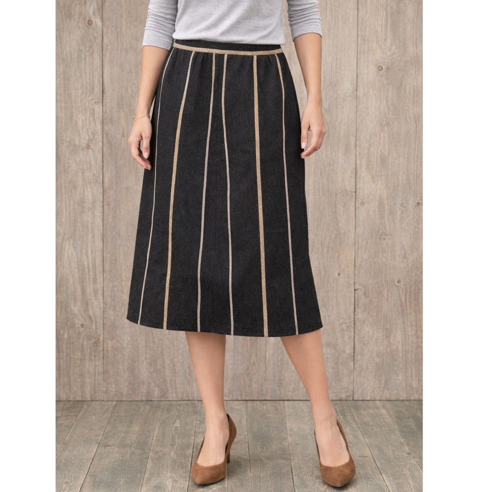 Vintage John Meyer Black Vertical Striped Wool Blend Midi Skirt Women's Size 12